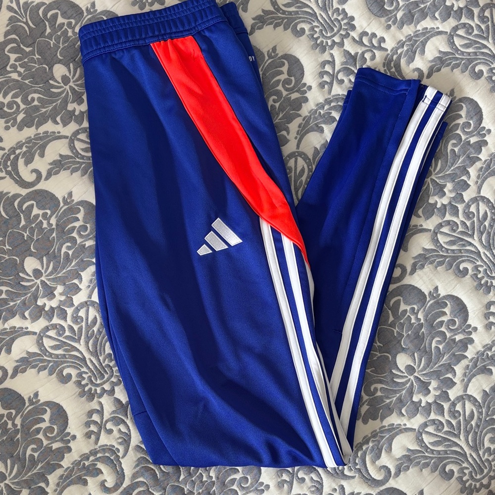 Adidas Blue Tiro 2024 Track Pants with Orange Stripe